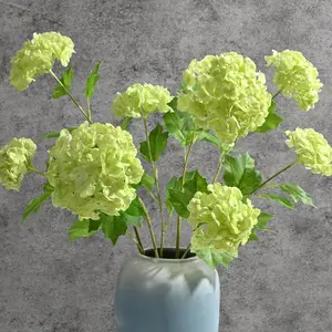4pcs Hydrangea Artificial Flowers  Real Touch 26.8" Faux Latex For Home Decor Party Bouquet Wedding Decoration Green