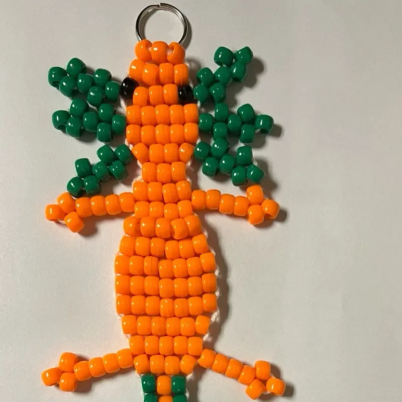 Axolotl Beaded Halloween Keychain - Orange Beads with Green Accents, Keyring Attachment, Halloween Theme Design
