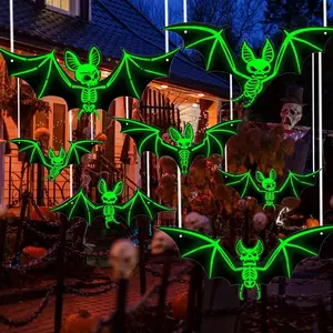 Halloween Bat Decorations Set, 13-Piece Hanging Bats Wall Art, Glow-In-The-Dark Plastic Outdoor Flying Bats, Night Fluorescent Party Decor