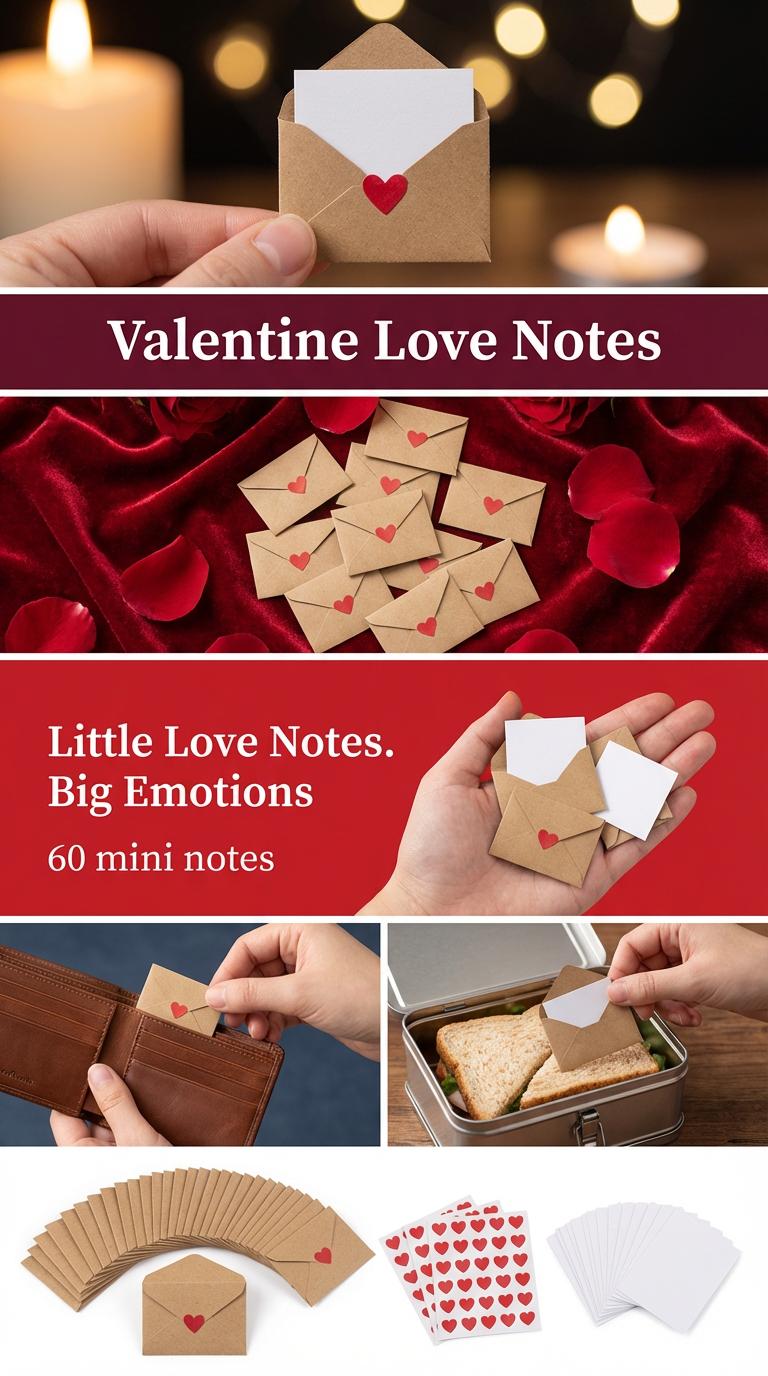 DIY Love Notes Box - Mini Blank Cards & Envelopes for Him Her - Cute Valentine’s Day Anniversary Gift for Boyfriend Valentine's Day