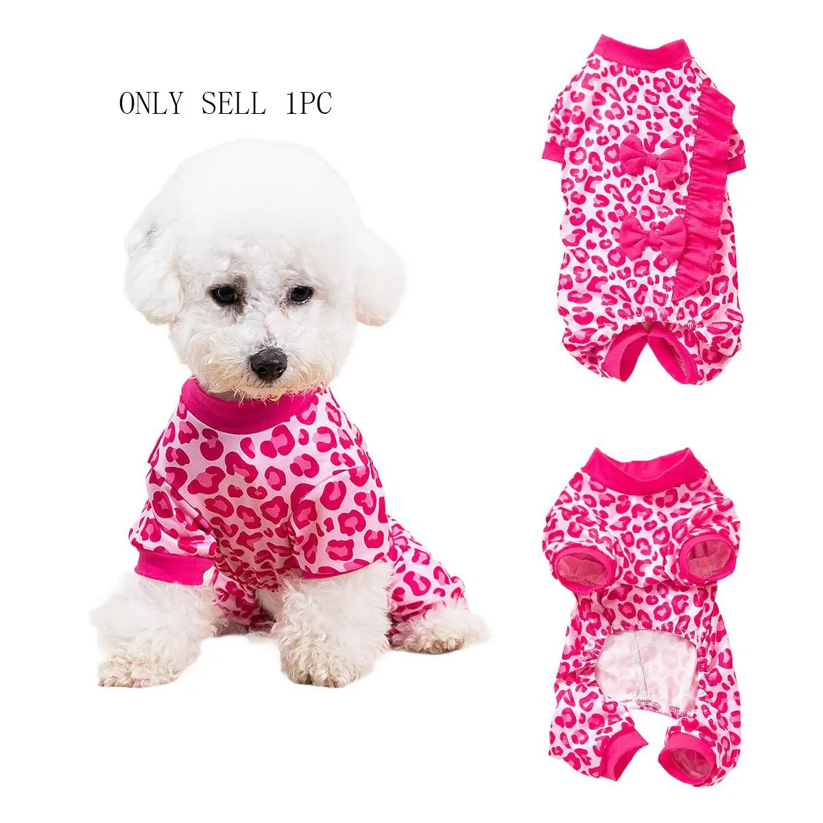 Single Piece Pet Clothes Dog Puppy Poodle Costume Leopard Print Four-Leg Design Cat Clothing Teddy Bichon Jacket, Stylish, Cute & Comfortable