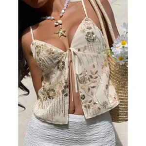 Serisse New Summer Women Sequin Embroidered Camisole Tank Top,Rave Outfits Festival,Ibiza Outfits,Coachella,Beaded Top