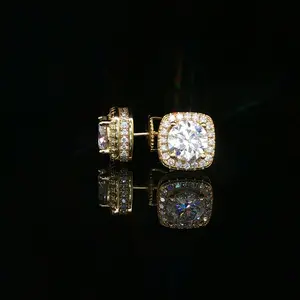 Men's Iced Out Round Solitaire Cushion Halo Studs – 925 Sterling Silver | VVS Moissanite | 3D Fully Flooded Profile