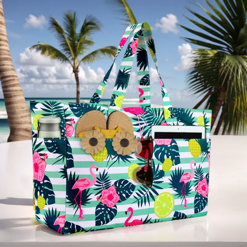 Chic Unisex Nylon Beach Tote Bag - Extra Large, 600D Fabric, Waterproof Shell Shields Valuables, Scratchproof, Foldable, Lightweight, Zippered, Wet Gear in Sealed Compartment, Built-In Organizer, Pool-Gym Travel Bag