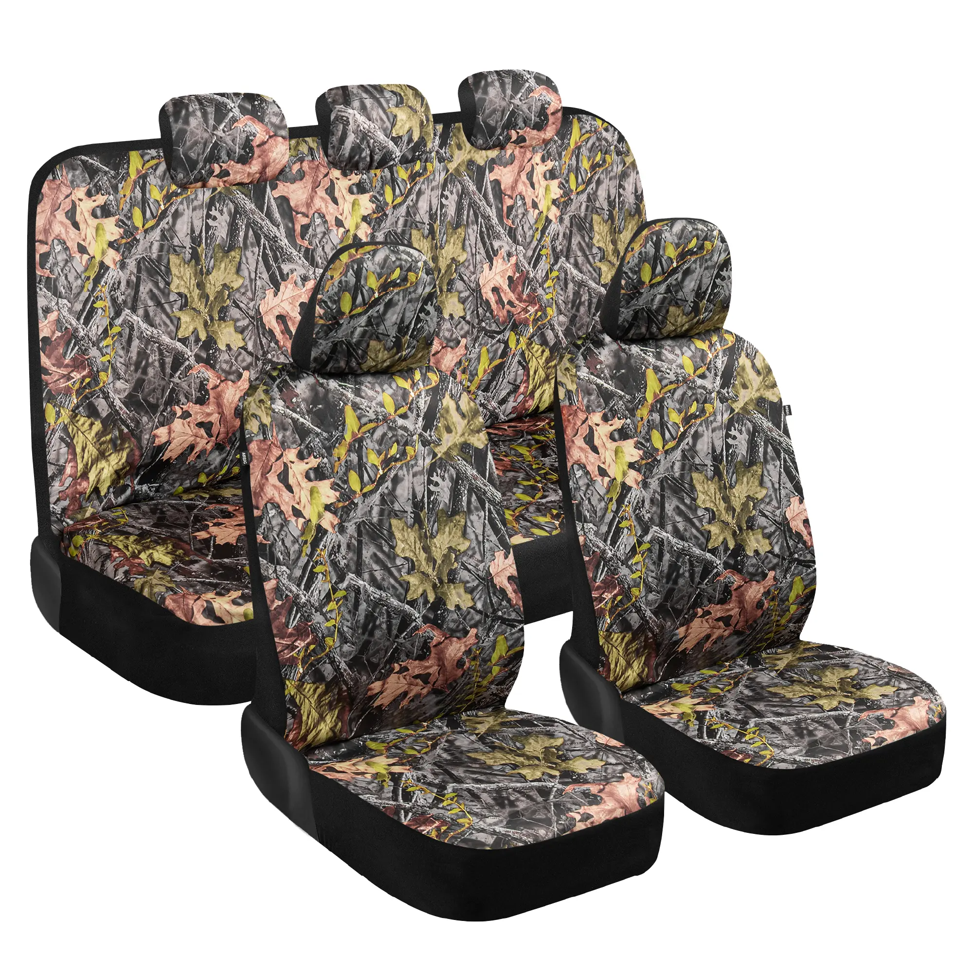 BDK Camo Car Seat Covers Full Set – Realistic Green Forest Camouflage Automotive Front & Bench Back Seat Cover, Camoflauge Interior Protectors for Auto Truck Van & SUV