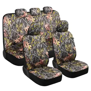 BDK Camo Car Seat Covers Full Set – Realistic Green Forest Camouflage Automotive Front & Bench Back Seat Cover, Camoflauge Interior Protectors for Auto Truck Van & SUV
