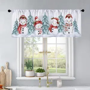 1pc Christmas and New Year printed kitchen curtains Watercolor Illustration Set of Snowman a curtains valance window treatment living room bedroom home decor 54 x 18 inch