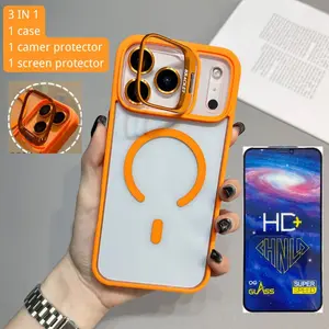 (KIO'S SHOP) 3 IN 1: 1 Case + 1 Camera Protector + 1 Screen Protetcor iPhone 17 16 15 14 13 12 Max Plus Pro Magnetic Mobile Phone Case with Camera Protector,Screen Protector, Military-Grade Protection, Anti-Fall, Non-Yellowing, Hard Clear iPhone CASE