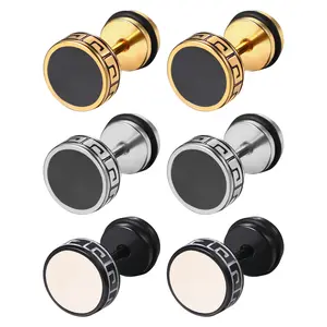OIDEA 3 Pairs Stainless Steel Fake Gauges Plug Stud Earrings Vintage Round Disc Tunnel Studs for Men Women