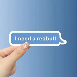 Red Bull "I Need Red Bull" cartoon bubble sticker - waterproof material, self-adhesive sticker, suitable for laptops, helmets, motorcycles, cars, guitars, and scooters, Waterproof Decals
