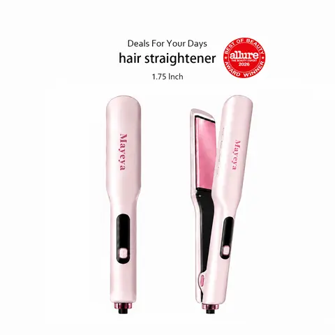 MAyeya Hair 1-Inch 2-Way Curlers & Straighteners, 3D Floating Titanium Ceramic Ionic Plates, Plastic Body, 8 Precise Heat Settings, Adjustable, Dual Voltage, LED Display, Heat-Resistant Silicone, US Plug, Salon-Quality 9696T, for Adults Home & Travel Use