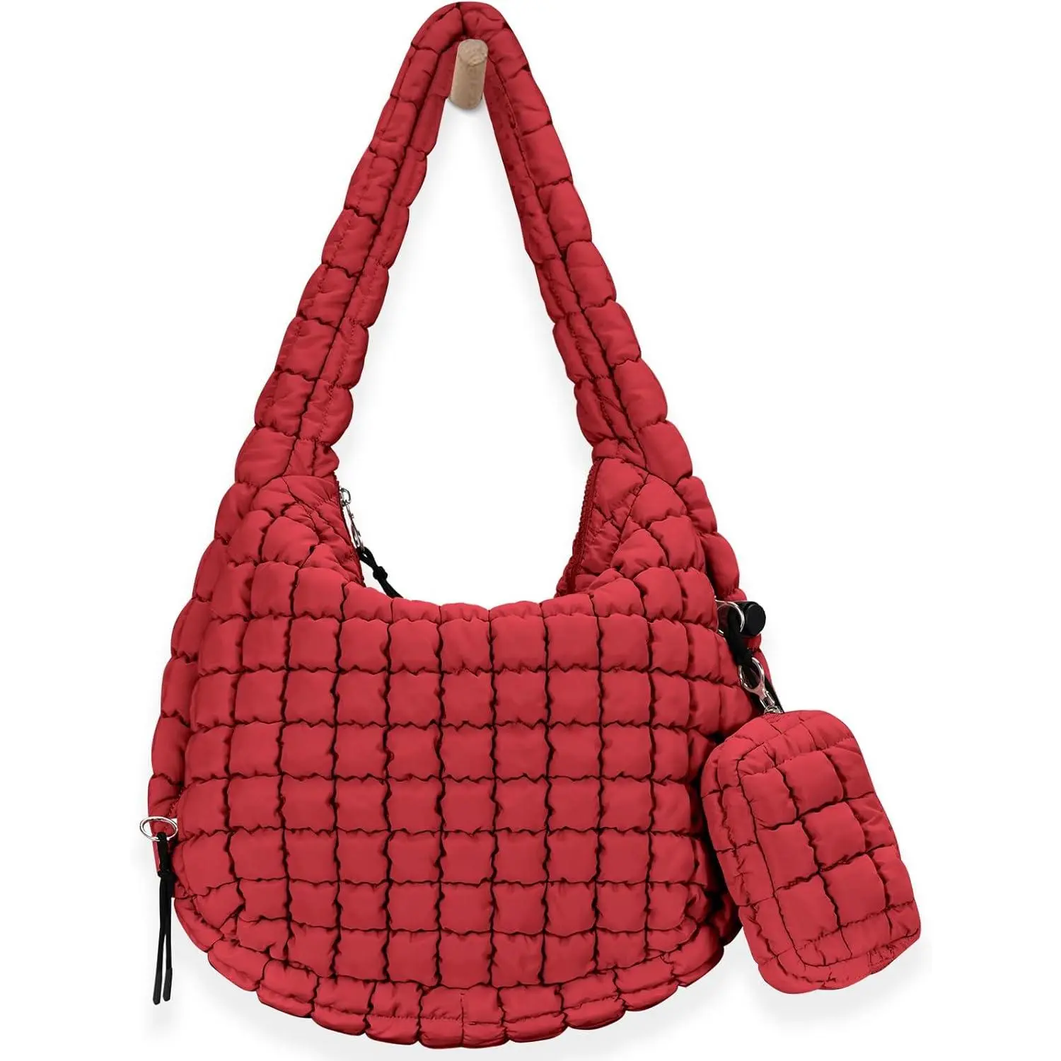 Women's Quilted Puffer Tote Bag, Large Lightweight Puffy Carryall Purse with an Adjustable Crossbody Shoulder Strap, Lady