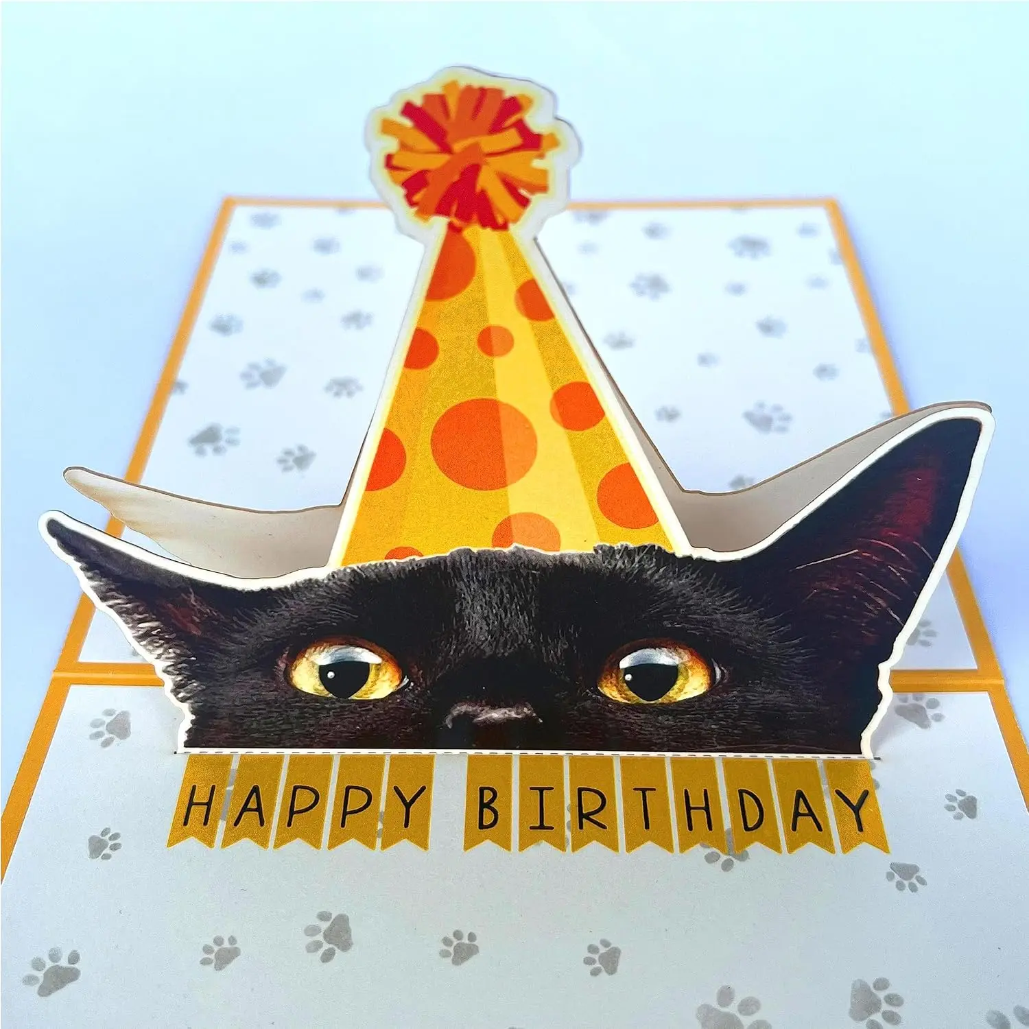 Black Cat Birthday Card 3D Pop Up Funny Peeking Cat with Party Hat Happy Birthday Greeting Card for Cat Lovers Mom Women Friends
