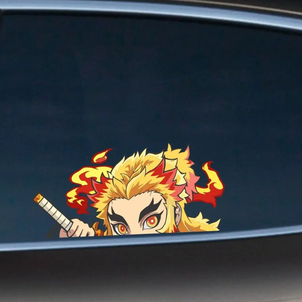 Peeking Flame Anime Sticker | Cool Fire Hair Character Vinyl Decal | Waterproof Sticker for Laptop, Water Bottle, Phone