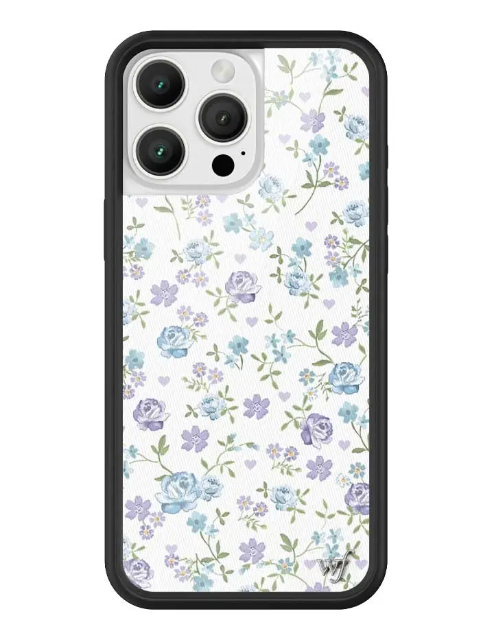Lilac & Blue Floral | Limited Edition Trendy iPhone Case | Raised Protective Black Bumper | Women Owned Small Business | White Background Blue and Purple Lilac Flowers Green Leaves | Camera Protectors | Gift for Her