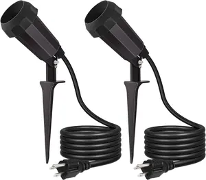 Spotlights Outdoor with 6FT Cord, 120V Weatherproof Outdoor Flood Stake Lights, E26 Base PAR38 Bulb Plug in Flood Light Socket for Holiday, Patio, Yard, Flag, UL Listed, 2 Pack