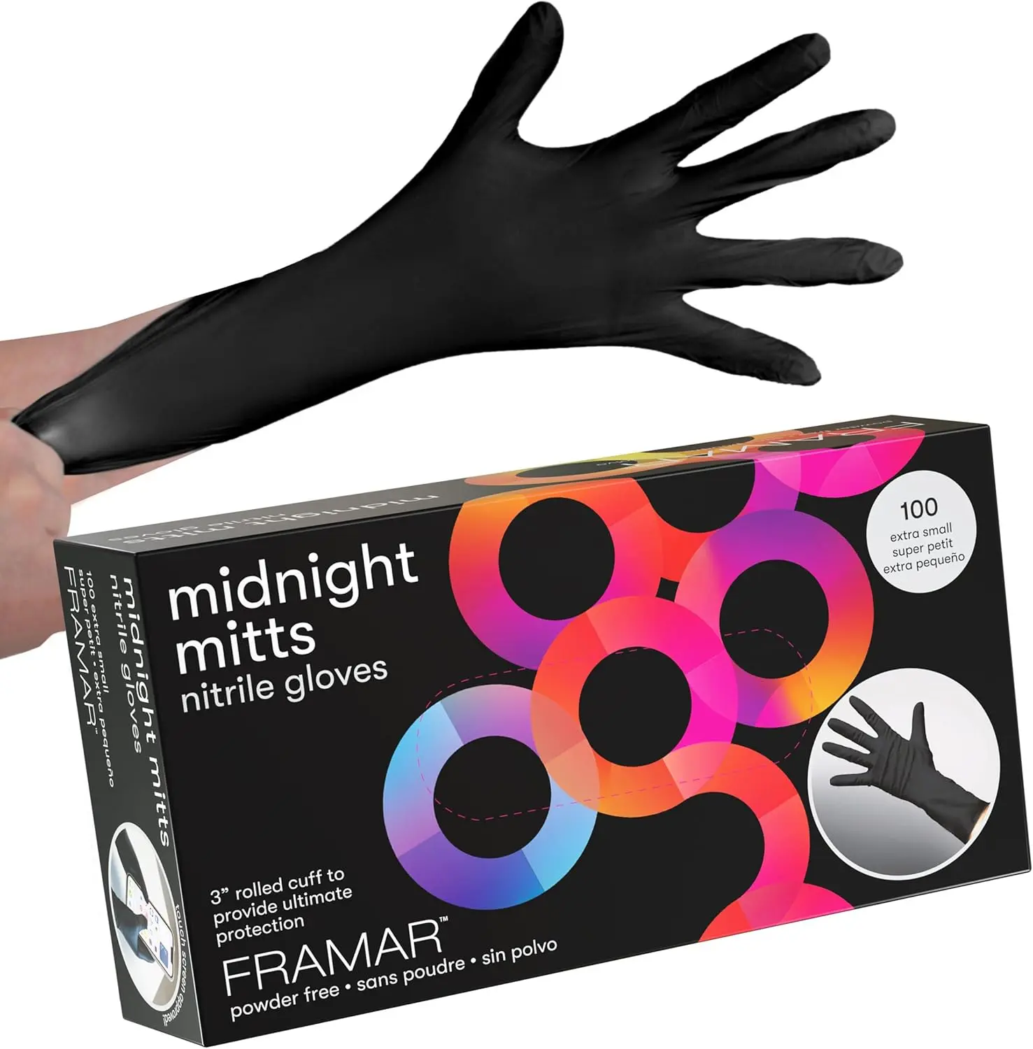 FRAMAR Black Gloves Disposable Latex Free – Extra Small Nitrile Gloves Black, For Hair Dye, Tattoo Supplies, Cleaning, Mechanic – Extra Durable & Resistant – 12 Inches Long – 100 Pack