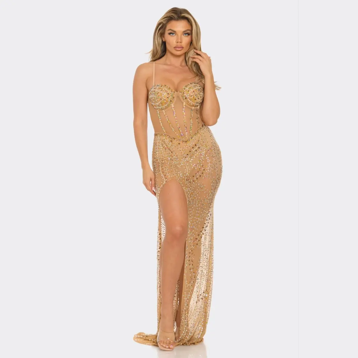 Rhinestone Sheer Gown with High Slit Sparkling Crystal Mesh Evening Dress for Prom, Gala & Special Events - TikTok Shop Rhinestone Sheer Gown with High Slit Sparkling Crystal Mesh Evening Dress for Prom, Gala & Special Events - TikTok Shop