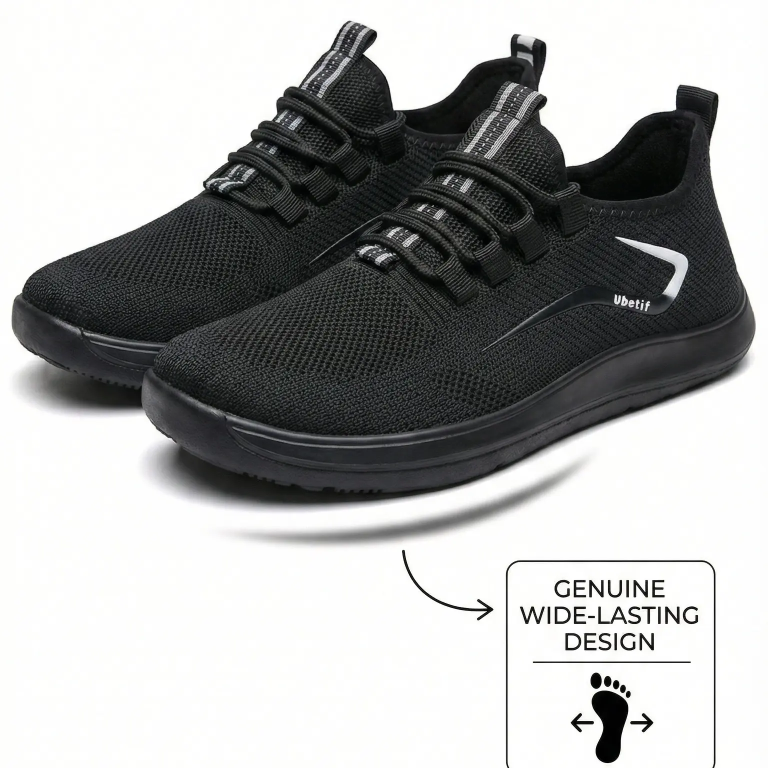 Men's Wide Width Casual Sneakers - Extra Wide Toe Box Everyday Shoes for Bunions & Fat Feet, Breathable Knit Fabric, Slip Resistant, Lightweight Cushioning, Padded Foam, Elastic Lace-Up Laces, Easy On/Off, All Seasons Daily Walking & Work Wear, Easy On/Of