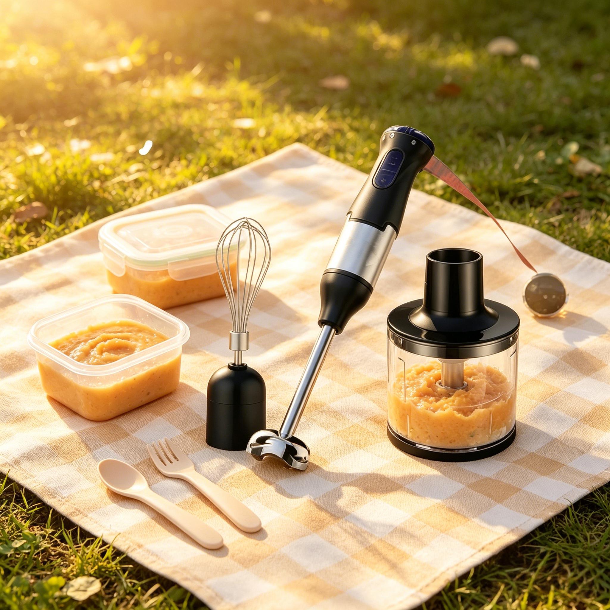 4-in-1 Multifunctional Electric Baby Food Maker Blender Set, Immersion Blender with Meat Grinder, Whisk, Stirring & Juicing Functions, Food Grade Material, Safe Durable for Home Kitchen