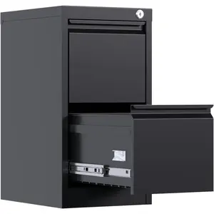 Metal filing cabinet with lock and 2 drawers, mobile lockable office filing cabinet with casters for DIN A4/Letter/Legal paper, drawer cabinet for home office and under-desk use, 73x38x45cm, black
