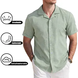 COOFANDY Breathable Linen Men's Shirts Short Sleeve Button Down for Summer Beach Wedding