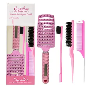 Plastic Bent Bone Comb Set, 4 Pieces Anti-Static Massage Comb, Curling Hair Styling Comb, Brush Kit for Hair and Brows