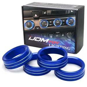 iJDMTOY 4pc-Set Blue Aluminum AC Air Conditioner & 2WD/4WD Switch Turner Ring Covers For 2016-2023 Toyota Tacoma