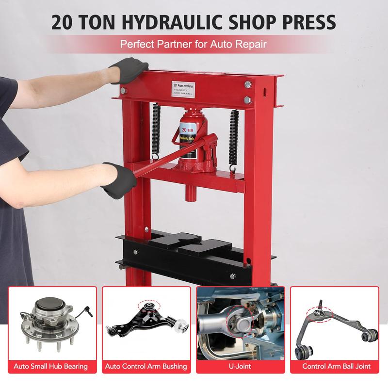 GARVEE 20 Ton Hydraulic Press, h-Frame Heavy Duty Garage Floor Shop Press Tool with Plates,Adjustable Work Table Height for Metalworking, Bearing Removal, Repair Bend, Straighten, or Press Parts, u-Joints