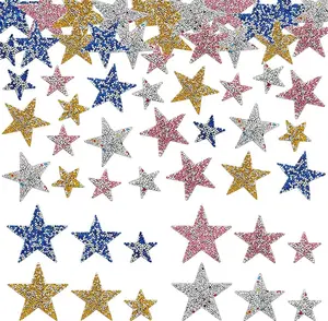 24 Pieces 3 Sizes Iron On Star Patches Iron On Rhinestone Stars Iron on Patches Glitter Shiny Star Appliques Rhinestone Adhesive Star Patches for Clothing Jeans Bags Repair Decoration (4 Colors)