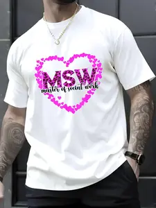 100% Cotton Unisex Leopard MSW Social Work LMSW Heart Master Social Worker T-Shirt, Men's Women's Shirt Top, Short Sleeve Tops Crewneck Tshirt