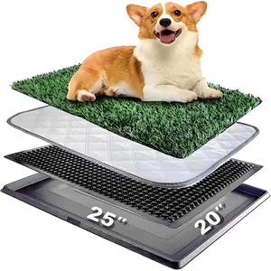 Dog Grass Pad with Tray 25"X20" Artificial Turf Pet Potty for Apartment Balcony Patio Portable Fake Grass Litter Box for Dogs Training Indoor Outdoor Reusable Washable Pee Mat