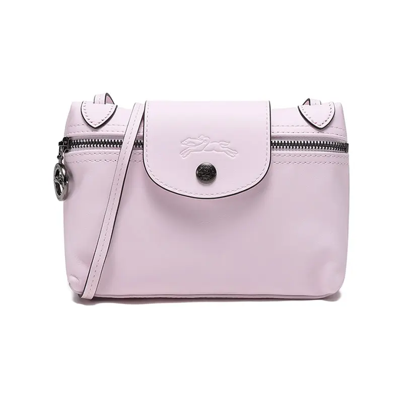 Women's Longchamp Le Pliage 20 Leather Mahjong Satchel, Petal Pink, with Snap & Zipper Closure, Crossbody Clutch Purse Tote Bag, Leather Satchel