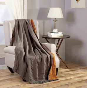 CHEZMOI COLLECTION Brussels Belgian Flax Linen Reversible Throw Blanket 50"x70" Premium Soft & Durable Solid Neutral Colors Machine Washable for Year-Round Use