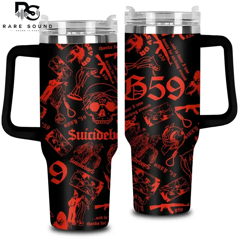 [Rare Sound] Suicideboys Red G59 40oz With Handle Tumbler, Dark Trap Music Stainless Steel Tumbler, Underground Rap Fan Gift, Gothic Aesthetic Drinkware, Perfect Gift For Rap Lovers