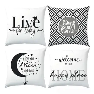 4pcs, Minimalist Throw Pillow Covers, Minimalist Theme, Minimalist "LIVE"&"HOME"Text and Moon Pattern, Home Décor Products, Cushion Cover for Couch Sofa, Room Decor and Bedroom Decor, Suitable for Spring Decoration, Single Sided Printing, No Pillow Core