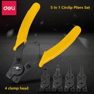 Snap Ring Pliers Set 5 Pc Interchangeable Jaw Head C Clip Pliers Set Straight, 45 degree & 90 Degree