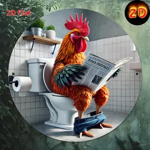 Funny Chicken Reading Newspaper Metal Wall Art Retro Tin Sign 8 Inch Round Bathroom Decor Humorous Rooster Design for Home Office Party Festive Celebration Durable Kitchen Pub Man Cave Gift