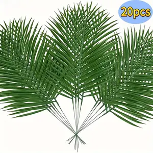 20Pcs Artificial Palm Leaves, DIY Tropical Palm Fronds Craft Kit for Hawaiian Luau Party, Beach Wedding & Home Decor, Fake Greenery for Flower Arrangement