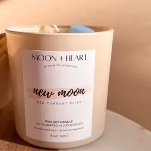 The Moon Heart New Moon Soy Wax Candle with Crystals for Manifestation Aroma Decor Gift Scent Scented Set Cozy Floral Fragrance Hand