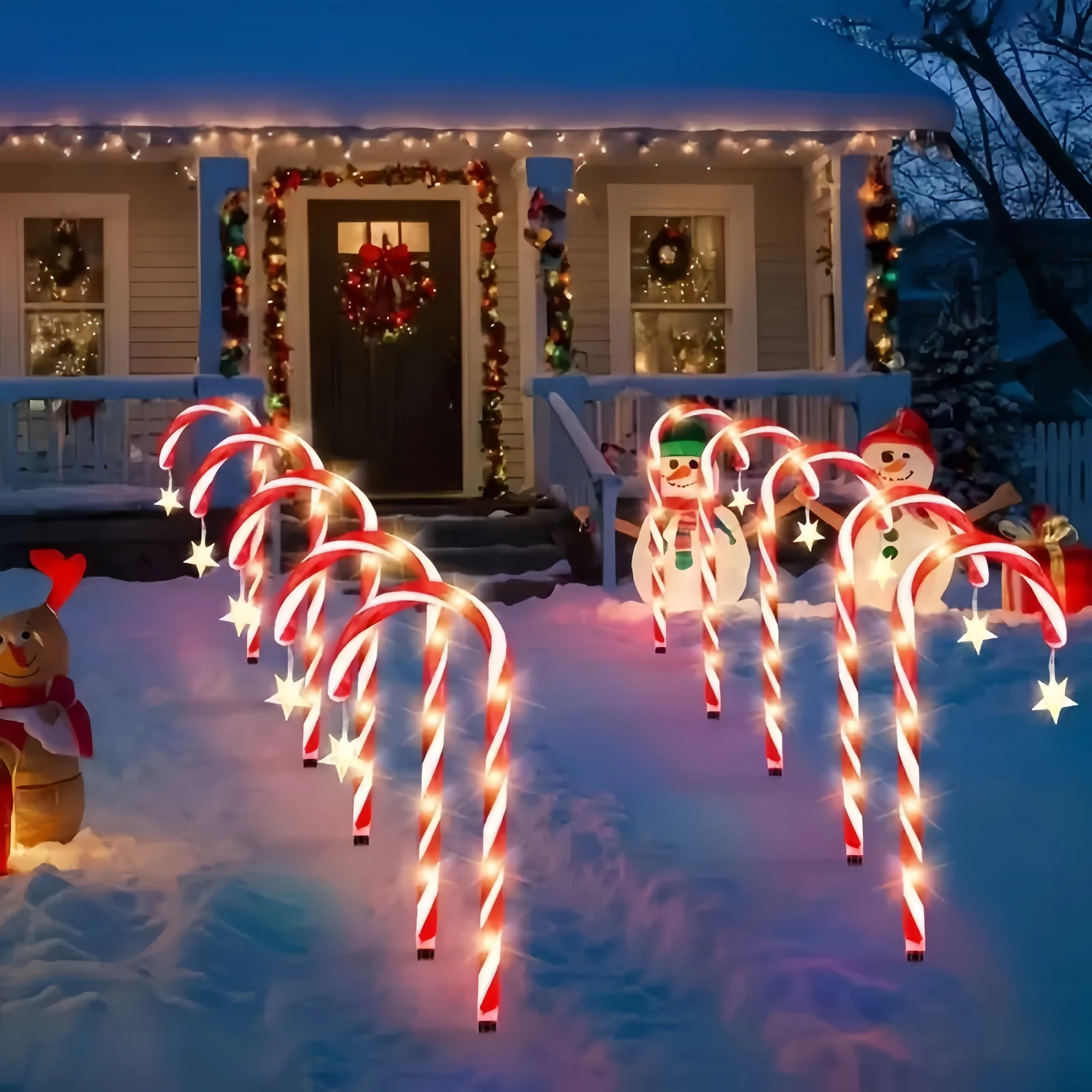 8/12-Pack Upgrade Edition Christmas Candy Cane String Lights 8-Mode Waterproof Garden Pathway Marker Lights Ideal for Outdoor Holiday Decorations on Lawns and Courtyards Outdoor Decorative Lights