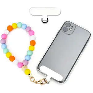 Beaded Phone Wrist Strap, Cellphone Lanyard with Tether Tab, Hands Free Wristlet Chain Bracelet