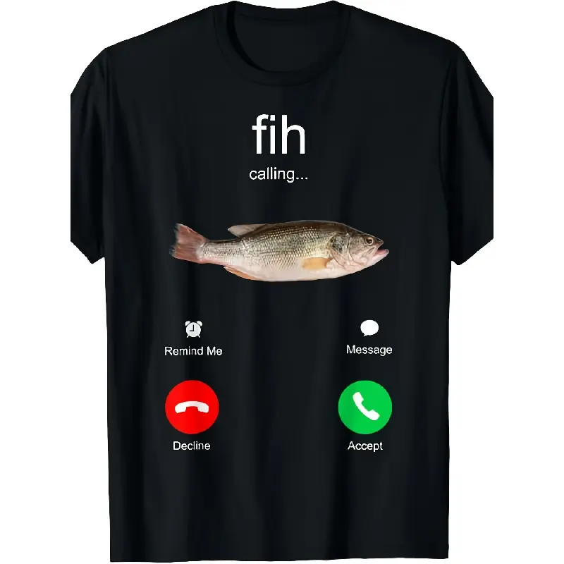 Men's & Women's 2026 Summer Pure Cotton Short-Sleeved Streetwear Vintage Graphic Tees, Round Neck Casual Top with Call Reminder, Message, Accept/Decline Call Fish Print