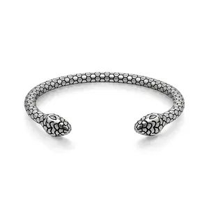 Aprilery Snake Scale Open Cuff Bracelet Dual Head Textured Bangle Jewelry for Versatile Use and Easy Wear Snake Scale Material