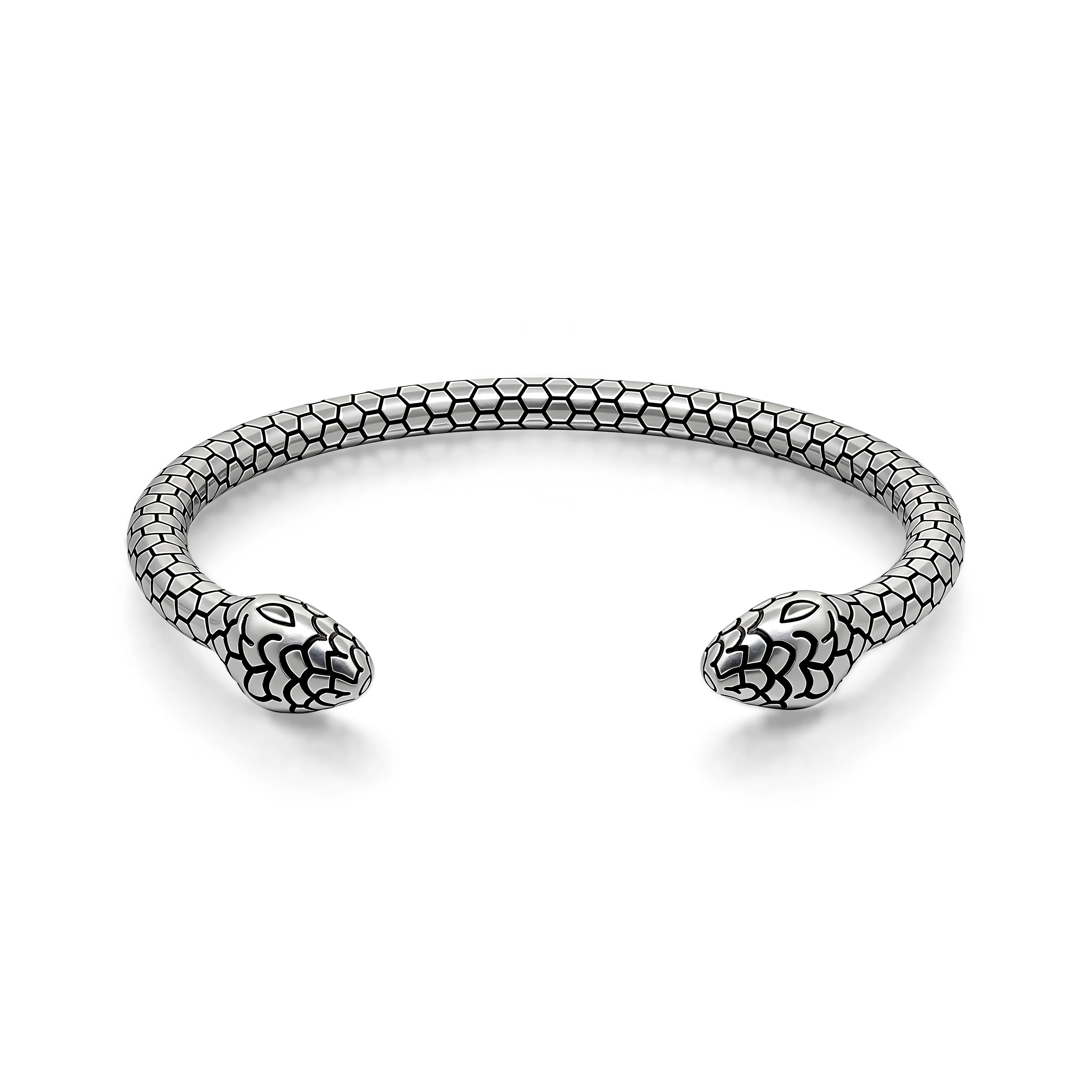 Aprilery Snake Scale Open Cuff Bracelet Dual Head Textured Bangle Jewelry for Versatile Use and Easy Wear Snake Scale Material
