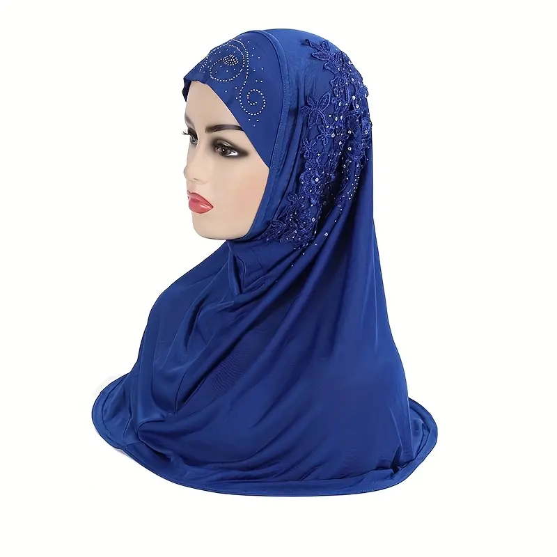 [Elegant Knit Stretch Headscarf Women] Elegant Knit Stretch Hijab with Rhinestone Accents - Breathable, Elastic Headscarf for Women |   Perfect for Ramadan & Casual Attire