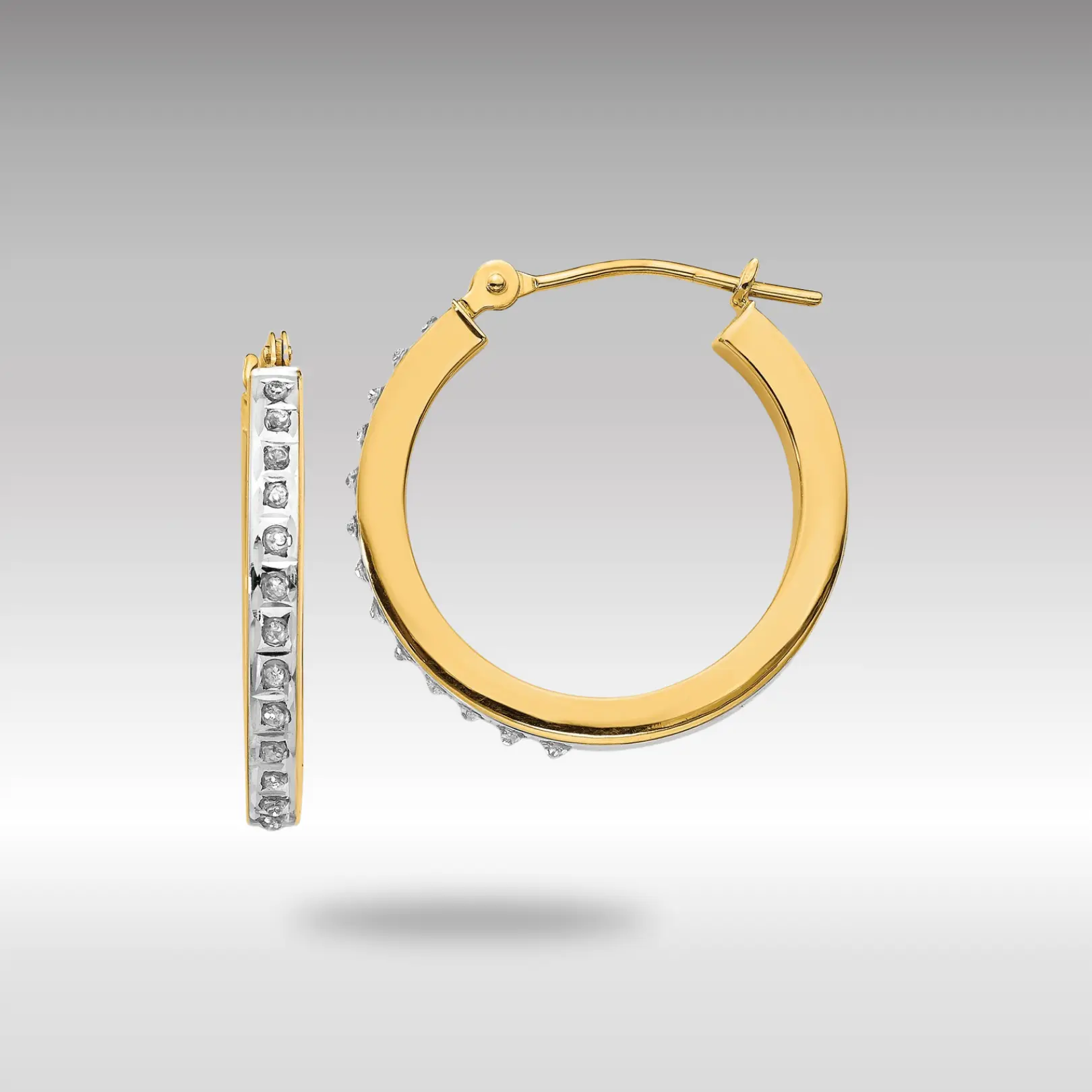 14K Gold Diamond Fascination Round Hinged Hoop Earrings - Model DF230