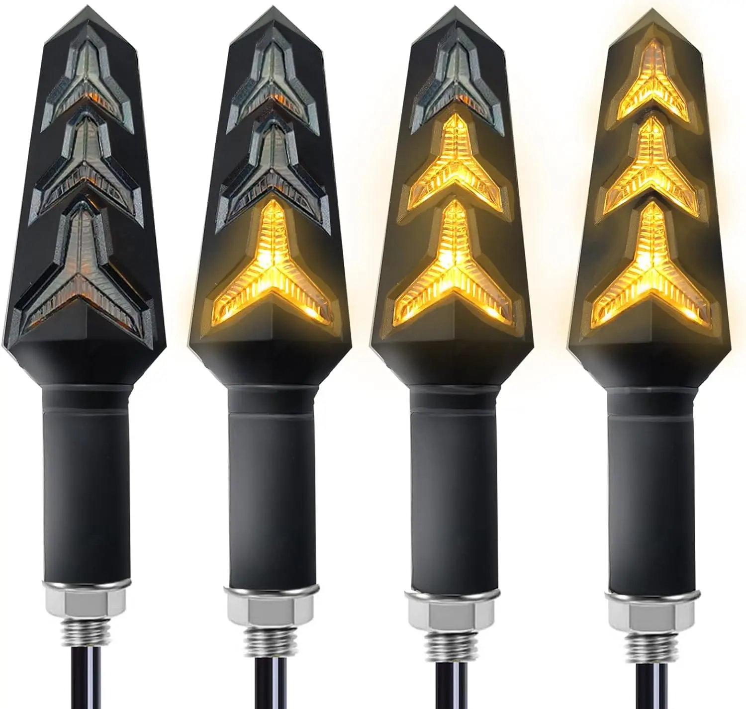 VRWEARE 4PCS Universal Motorcycle LED Turn Signals, 12V 3-Wire Flowing Indicator Lights with 14 Bulbs, Compatible with Motorbikes, Scooters, Off-Road Vehicles