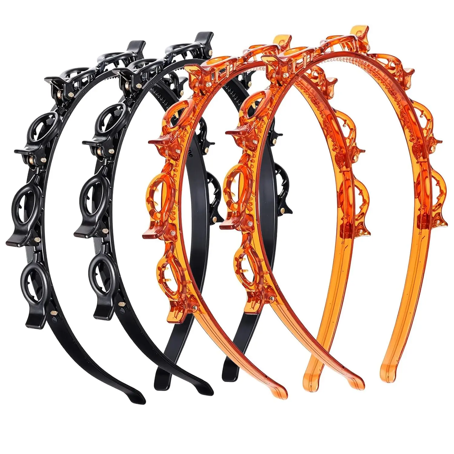 4 Pcs Headband with Clips Bangs Hairstyle Hairpin Headband Professional Weave Bangs Hairstyle Halloween Hairpin Clip Headbands Fashion Bang Clip Toothed Headbands Braid Tool for Women Christmas