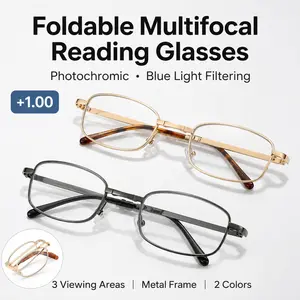 Photochromic Blue Light Readers for Daily Use, 3-Zone Multifocal Reading Glasses for Men Women, Lightweight Everyday Eyeglasses Reading Glasses for Computer Phone Book, Available +1.00 to +3.00